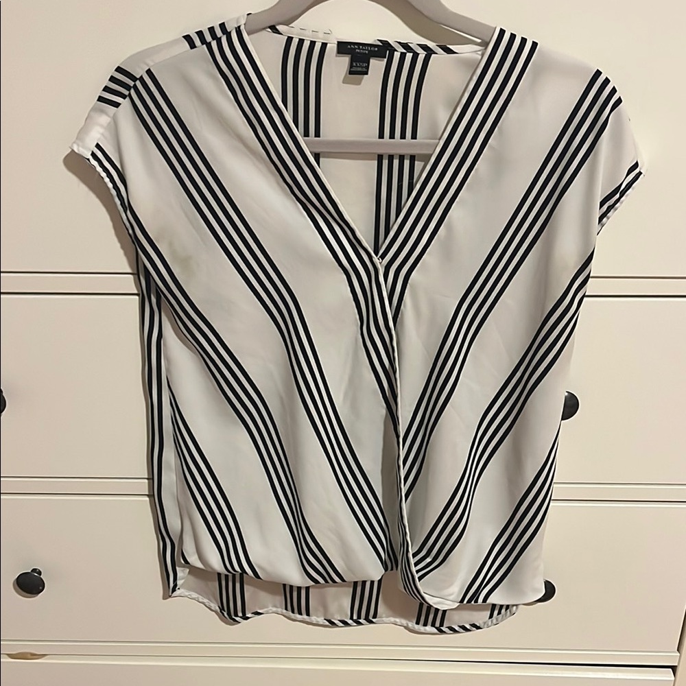 Ann Taylor Black and White Wrap Blouse